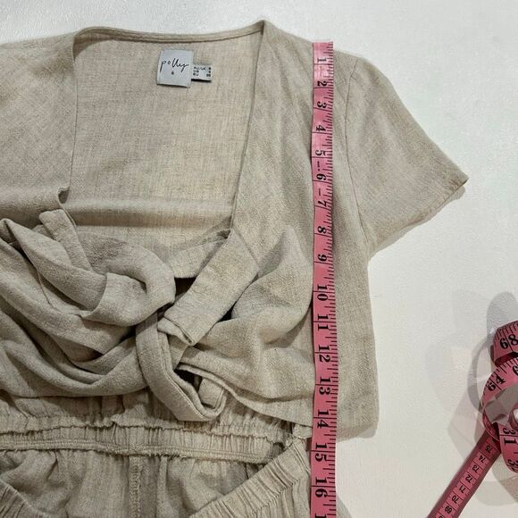 Princess Polly Beige Linen Wrap Romper Size 4 US / AU 8 - Picture 6 of 8